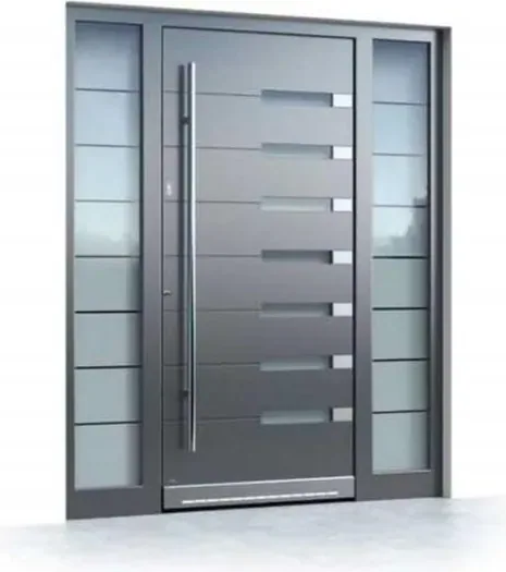 Puerta de seguridad de acero, gris, hoja de acero, acabado con pintura en polvo (SS-001)