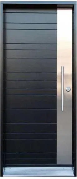 Puerta de seguridad de acero, madera oscura, hoja de acero, acabado con pintura en polvo (SS-003)