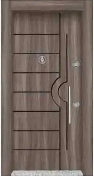 Puerta de seguridad de acero, nogal, hoja de acero, acabado con pintura en polvo (SS-009)