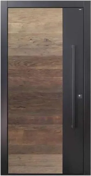 Puerta de seguridad de acero, nogal, hoja de acero, acabado con pintura en polvo (SS-032)