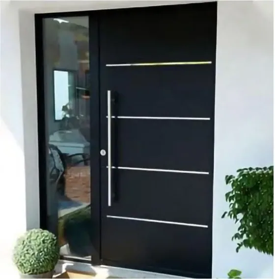 Puerta de seguridad de acero, negra, hoja de acero, acabado con pintura en polvo (SS-042)