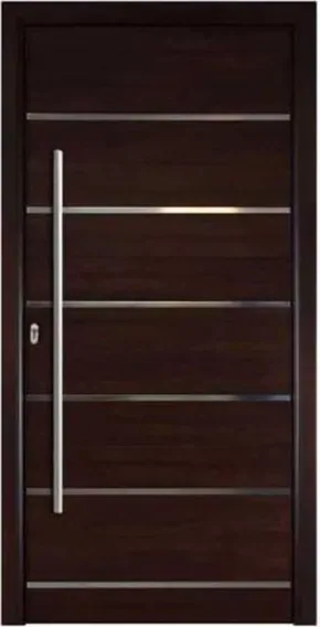 Puerta de seguridad de acero, madera oscura, hoja de acero, acabado con pintura en polvo (SS-051)