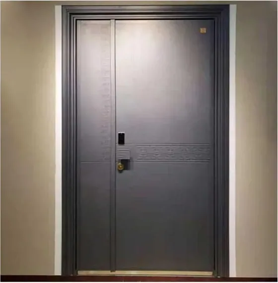 Puerta de seguridad de acero, gris, hoja de acero, acabado con pintura en polvo (SS-064)
