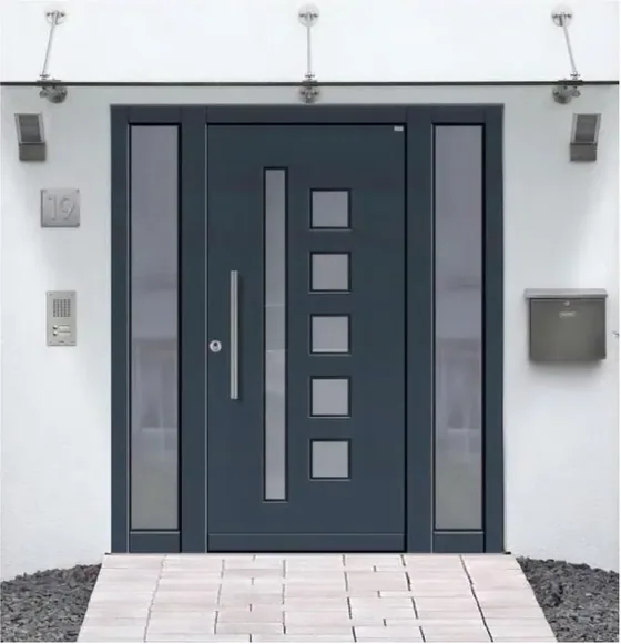 Puerta de seguridad de acero, grafito, hoja de acero, acabado con pintura en polvo (SS-070)