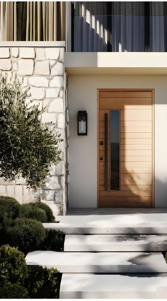 Oak entry with vision strip, solid oak, vertical glazed strip (ED-03)