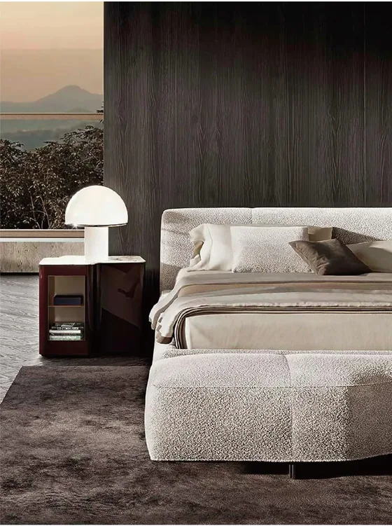Libra bed, upholstered bed with bouclé bench (BD-01)
