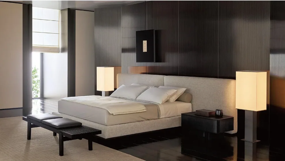 Brera bed, upholstered bed, lacquered nightstands (BD-03)