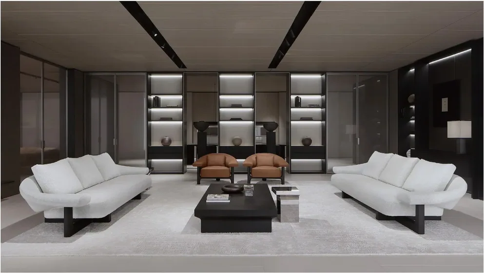 Owen sofa pair, upholstered sofas, lacquered base (SF-04)