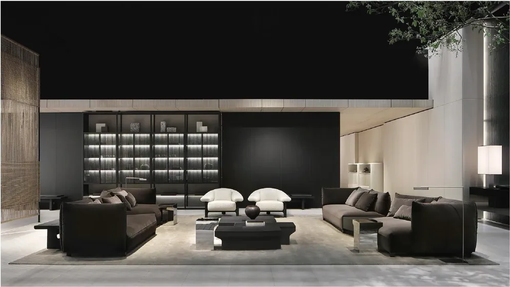 Dark lounge seating group, leather and fabric modular seating (SF-06)