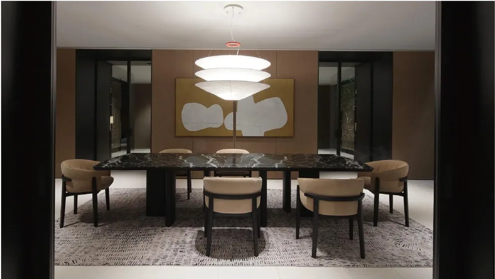 Marble dining table, marble top, lacquered base (DN-02)