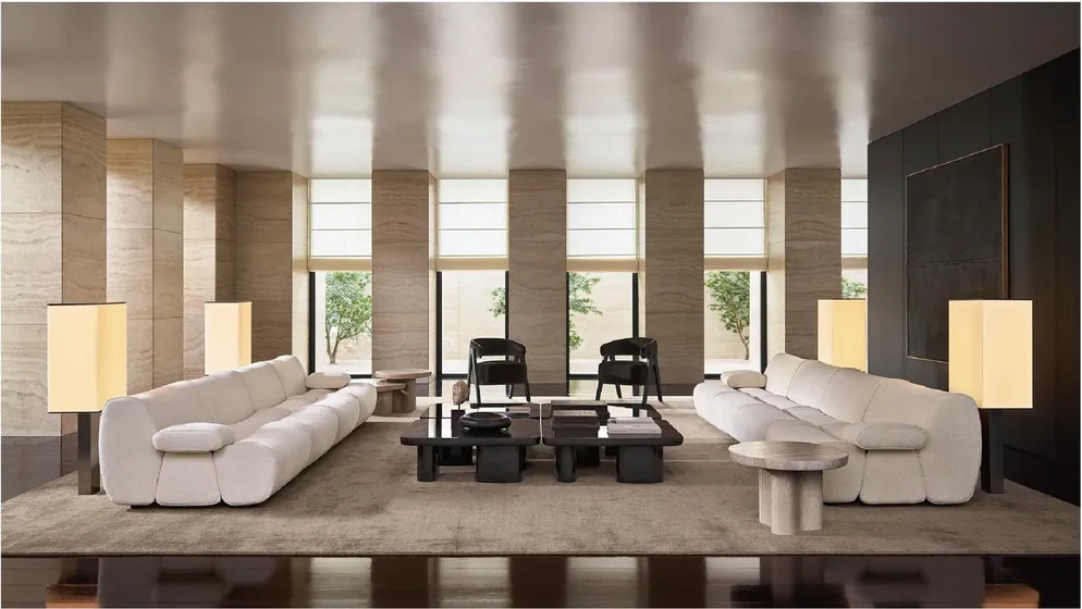 Modular sofa pair in cream, upholstered modular seating (SF-08)