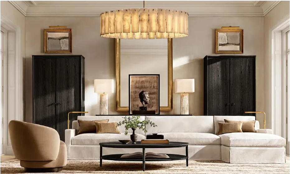 Classic living set, upholstered sofa, armchair, cabinets (SF-10)