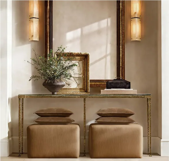 Console with upholstered stools, metal console, upholstered stools (DN-03)