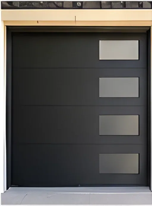 Puerta de garaje lisa con hilera de ventanas cuadradas, panel de acero aislado, acabado con pintura en polvo (GR-18)
