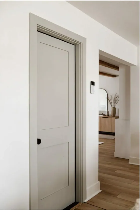 Two-panel door in a pocket frame, painted leaf, flush-to-wall cavity frame (ID-02)