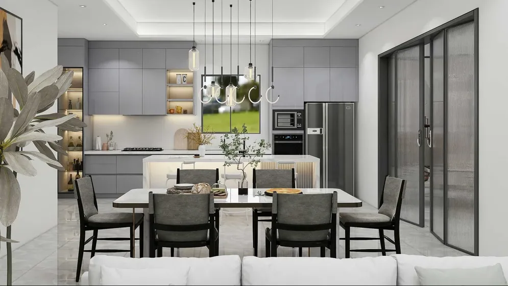 Slab kitchen in grey, matt lacquer slab fronts (KT-10)