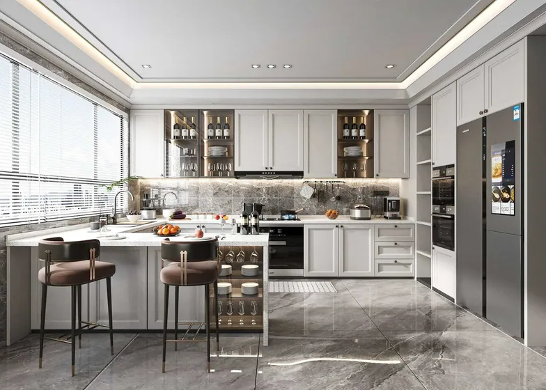 Framed classic kitchen in grey, painted frames, glazed display uppers (KT-16)