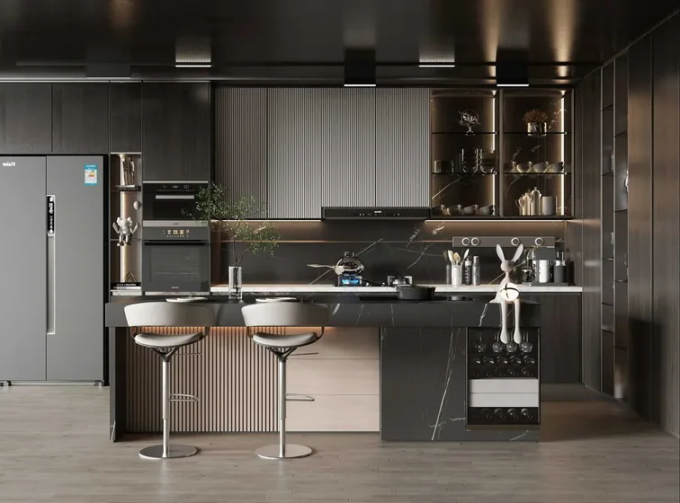 Bronze display kitchen, bronze glass display, dark lacquer (KT-30)