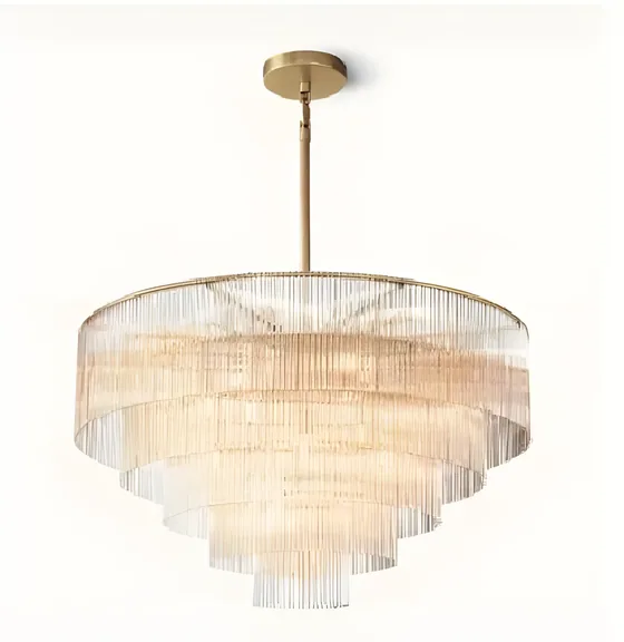 Five-tier fluted glass chandelier, antique brass, fluted glass (CH-01)