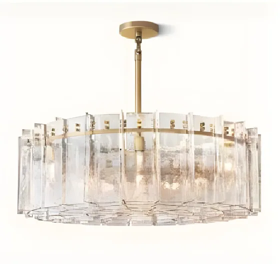 Crystal drum chandelier, brass frame, cut crystal (CH-02)