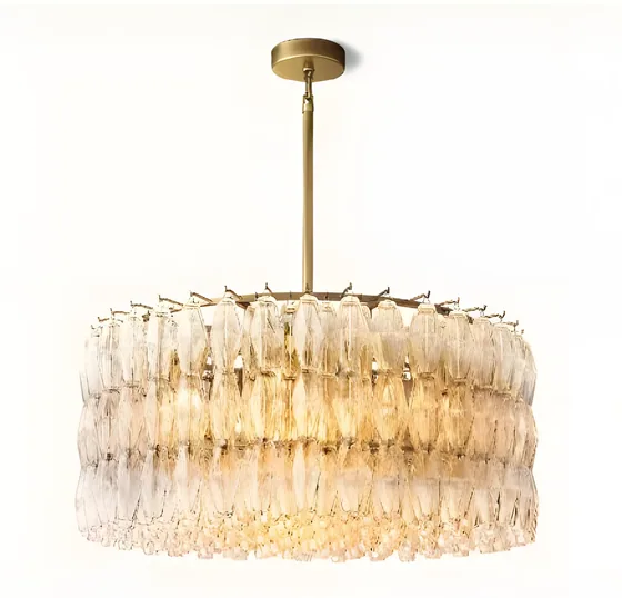Three-tier crystal prism chandelier, brass, prism crystal (CH-03)
