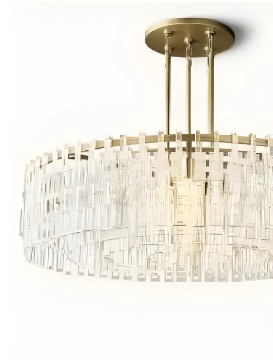 Wide crystal drum chandelier, brass, cut crystal (CH-05)