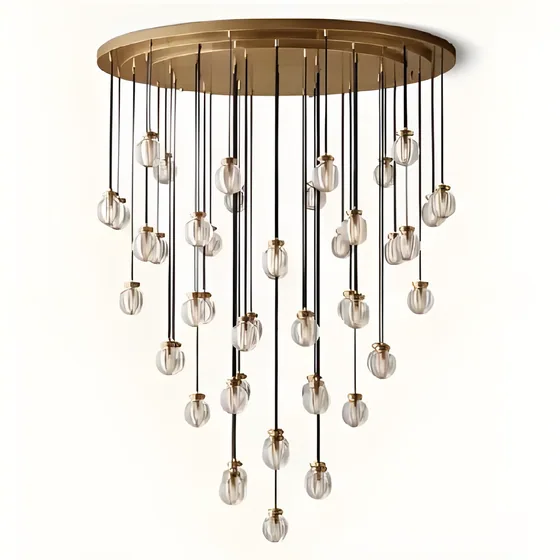 Crystal droplet rain chandelier, brass canopy, crystal droplets (CH-10)