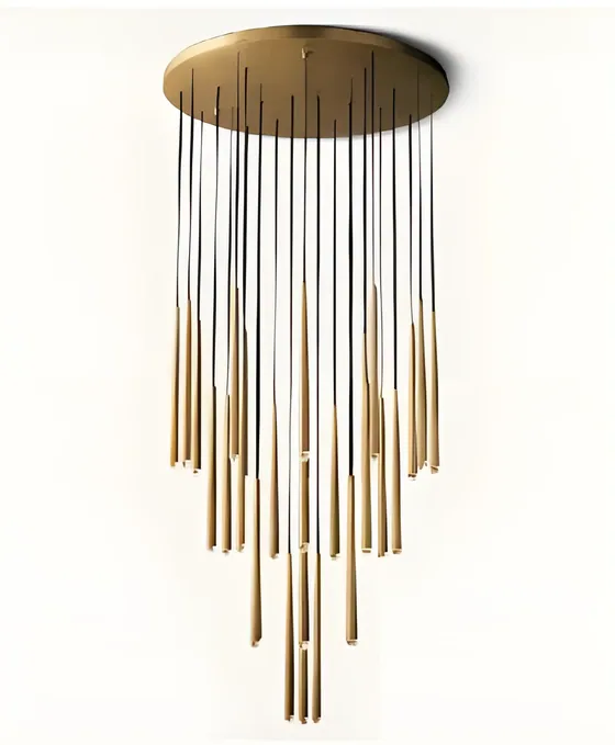Brass tube cascade chandelier, solid brass tubes (CH-11)