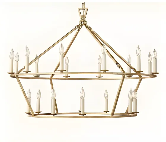 Two-tier candle chandelier, aged brass, iron (CH-14)