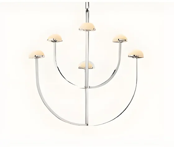 Curved six-arm chandelier, painted steel, brass detail (CH-15)