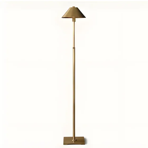 Slim reading floor lamp, cone shade, antique brass (FL-02)
