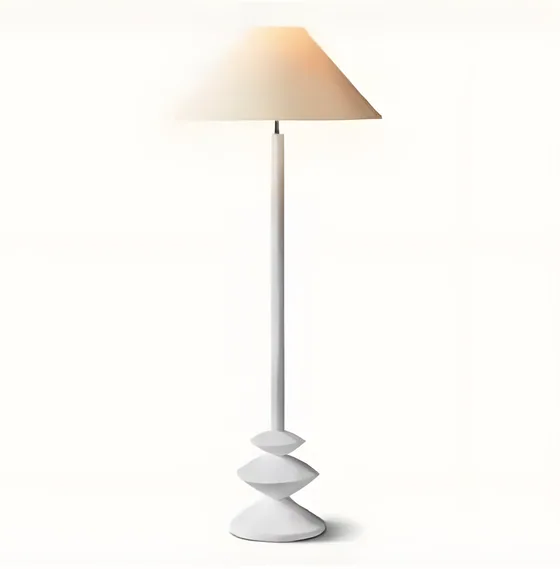 Turned column floor lamp, lacquered wood, linen shade (FL-04)