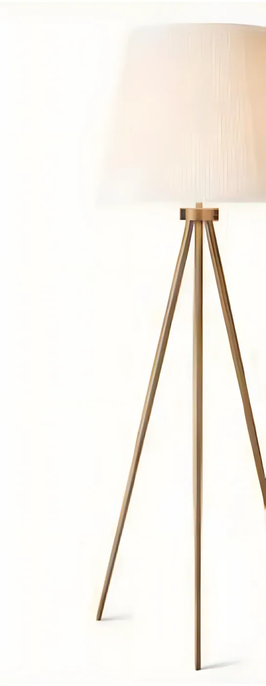 Tripod floor lamp, brass, linen shade (FL-06)