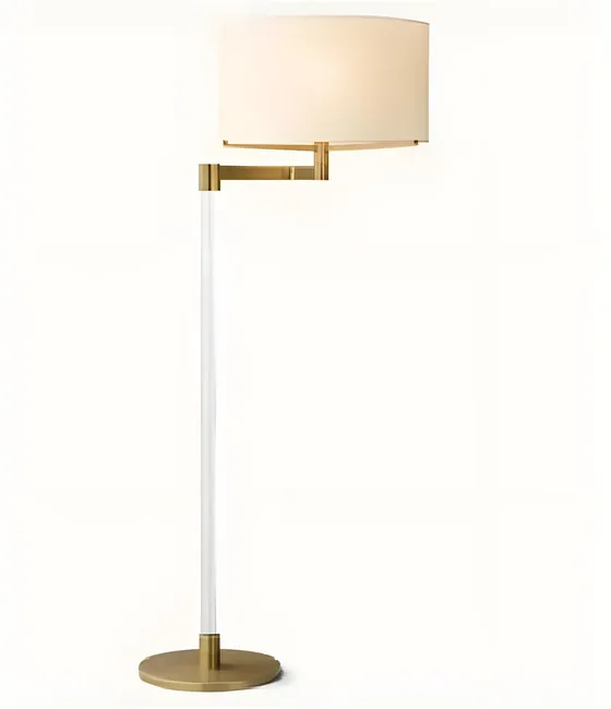 Swing-arm floor lamp, brass and white lacquer (FL-08)
