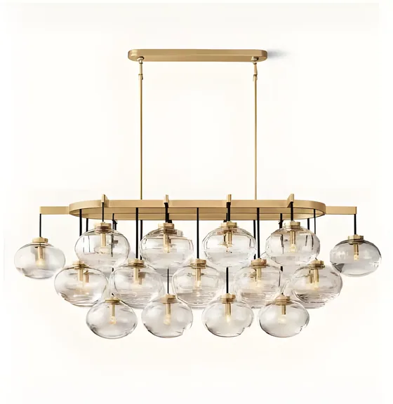Linear pendant with smoked globes, brass bar, smoked glass (PD-01)