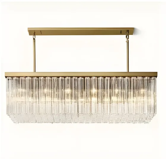 Linear crystal pendant, brass bar, fluted crystal (PD-02)