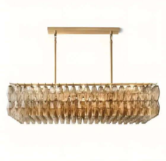 Wide linear crystal pendant, brass bar, fluted crystal (PD-05)