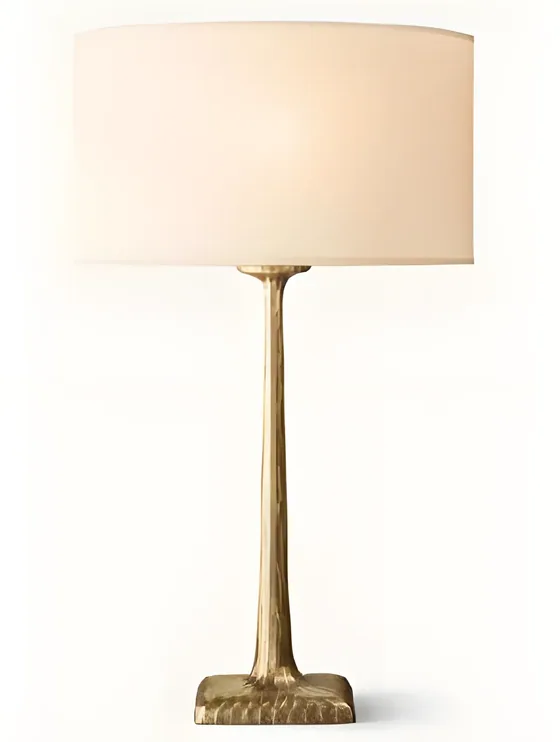Cast column table lamp, cast brass, linen shade (TL-03)