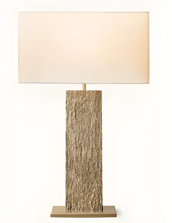 Textured column table lamp, textured brass, linen (TL-04)