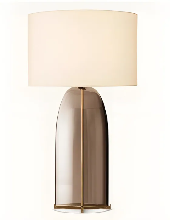 Smoked glass table lamp, smoked glass, brass, linen (TL-05)