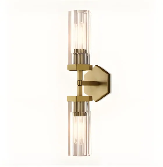Two-light fluted glass sconce, brass, fluted glass (WL-01)