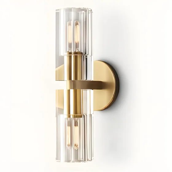 Fluted tube sconce, brass, fluted glass (WL-02)