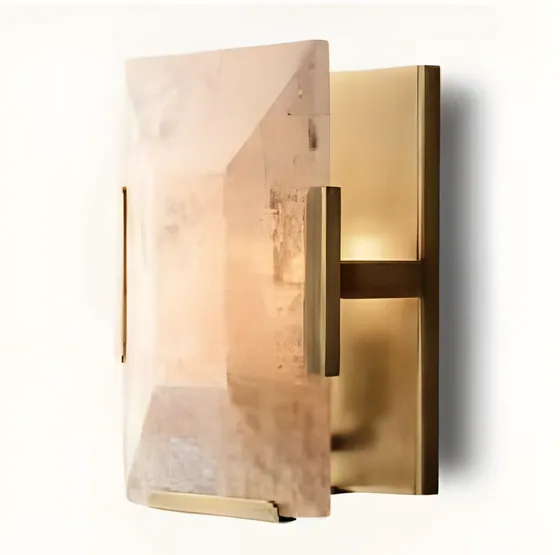 Alabaster slab sconce, alabaster, brass frame (WL-04)