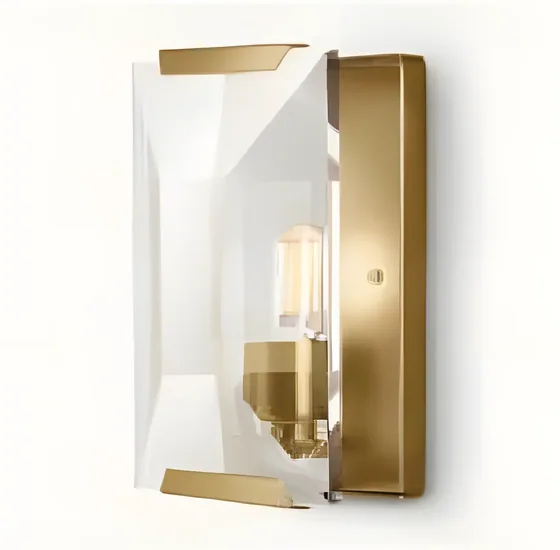 Faceted crystal sconce, cut crystal, brass (WL-05)