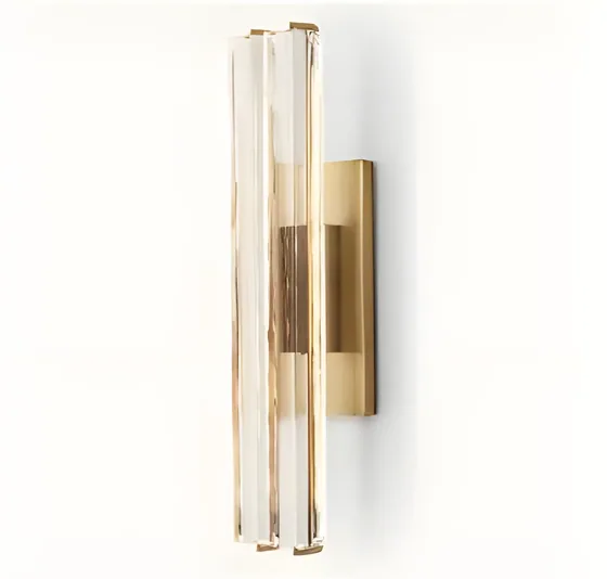 Twin fluted tube sconce, brass, fluted glass (WL-06)