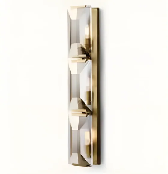 Crystal column sconce, cut crystal, brass collars (WL-14)