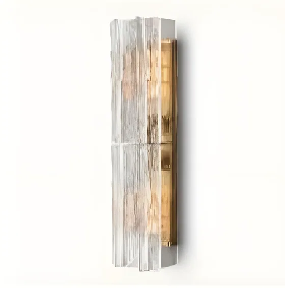 Fluted cylinder sconce, fluted glass, brass (WL-15)