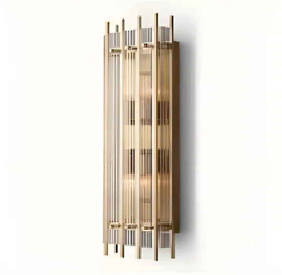 Reeded column sconce, reeded glass, brass (WL-16)