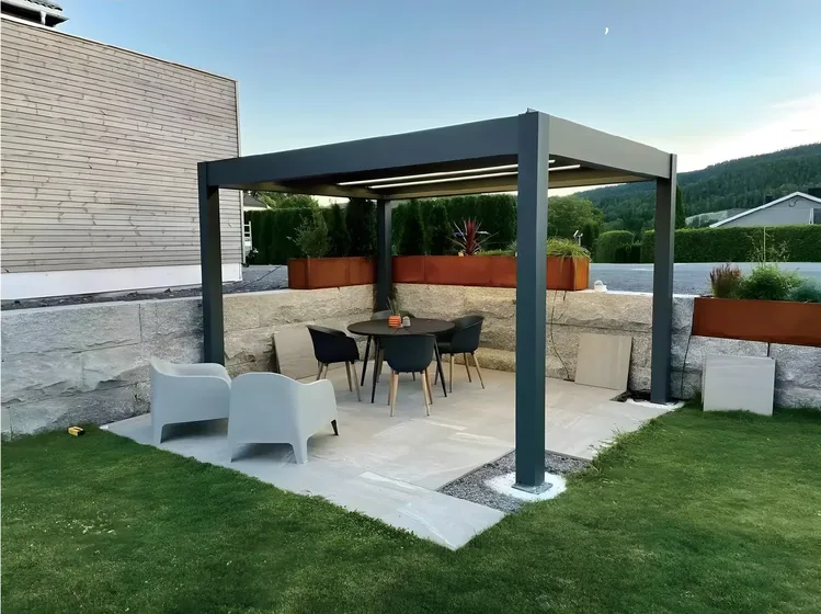 Four-post bioclimatic pergola, aluminium frame, integrated drainage (PG-02)
