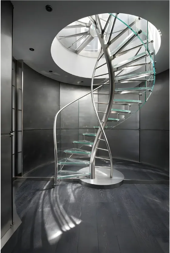 Glass helix spiral, laminated glass treads, stainless steel spine (ST-03)